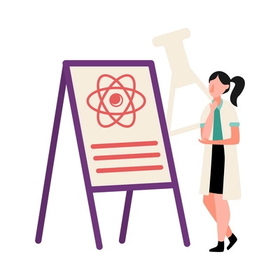 Science flat icon with female scientist and laboratory equipment vector illustration