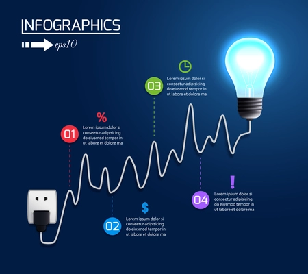 Creative light bulb growing chart graph with infographic elements vector illustration