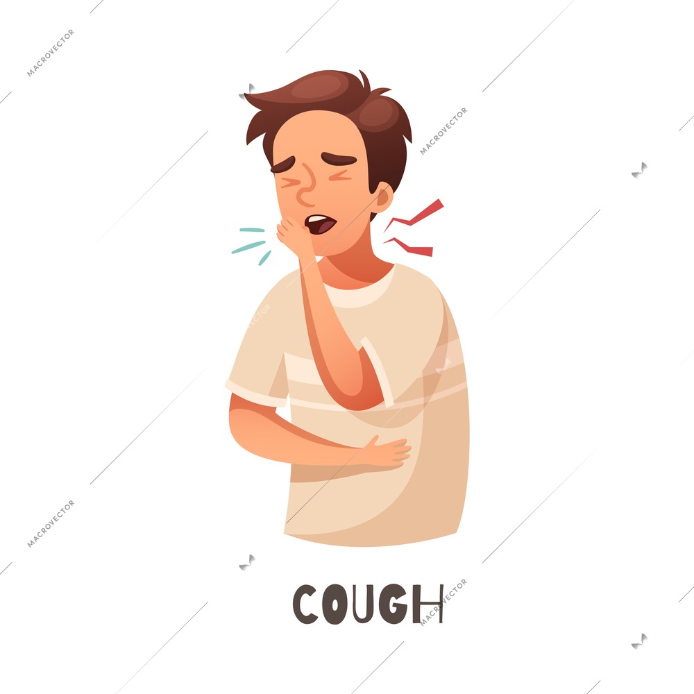Cough allergy symptom with sick cartoon male character vector illustration