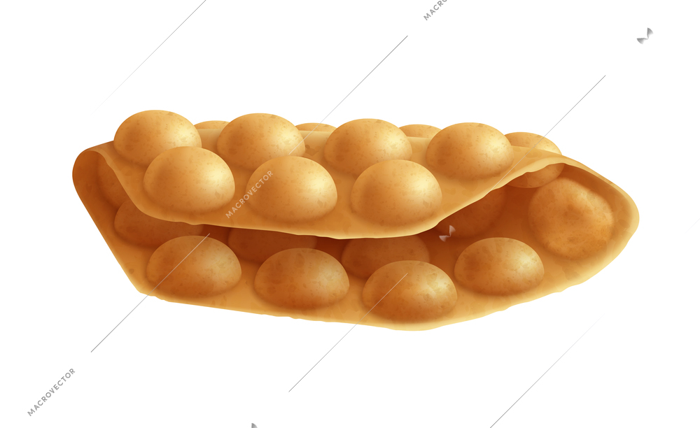 Delicious bubble hong kong waffle without topping on white background realistic vector illustration