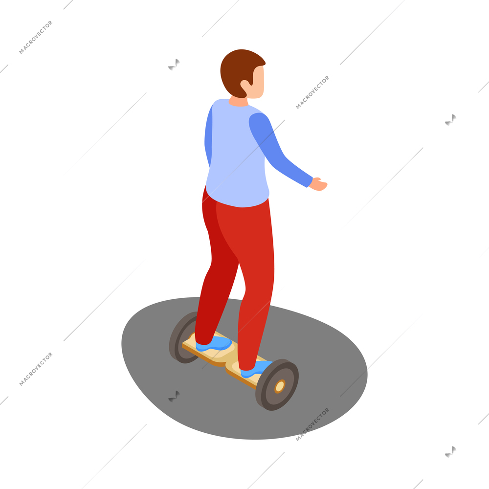 City people isometric icon with male character riding segway 3d vector illustration