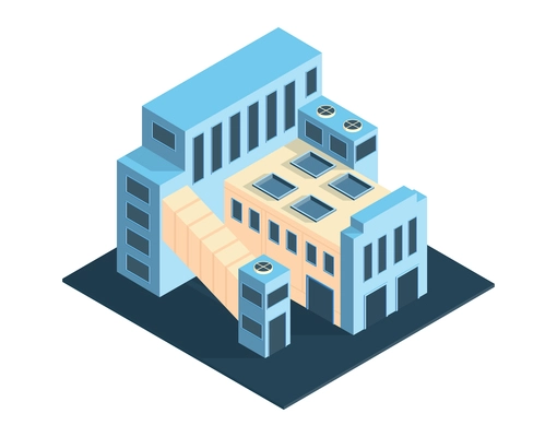 Isometric icon with urban plant building exterior on white background 3d vector illustration