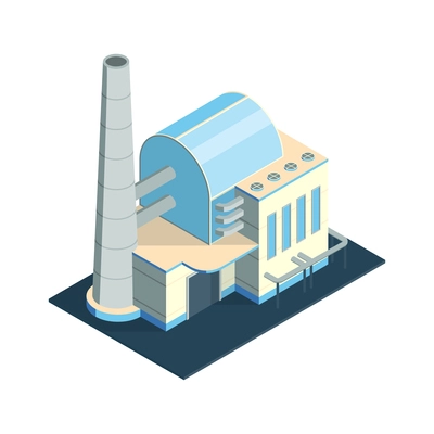 Isometric industrial building exterior of urban plant or factory 3d icon vector illustration