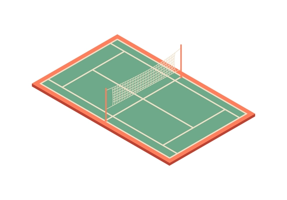 Isometric empty green tennis court on white background 3d vector illustration