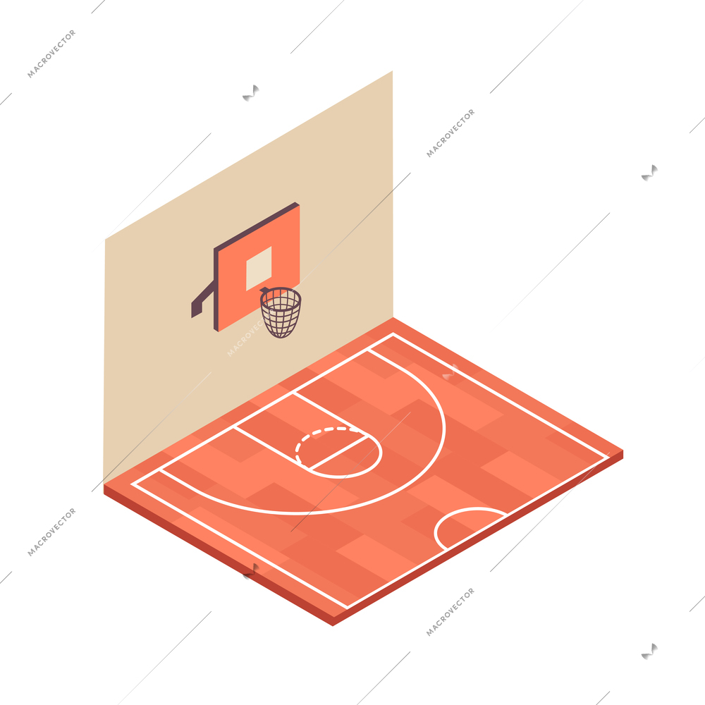 Basketball field with basket isometric icon 3d vector illustration