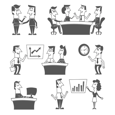 Office workers black set with people workforce teamwork isolated vector illustration