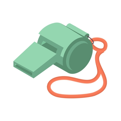 Green referee whistle isometric icon on white background 3d vector illustration
