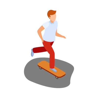 Active city people isometric icon with man riding skateboard 3d vector illustration