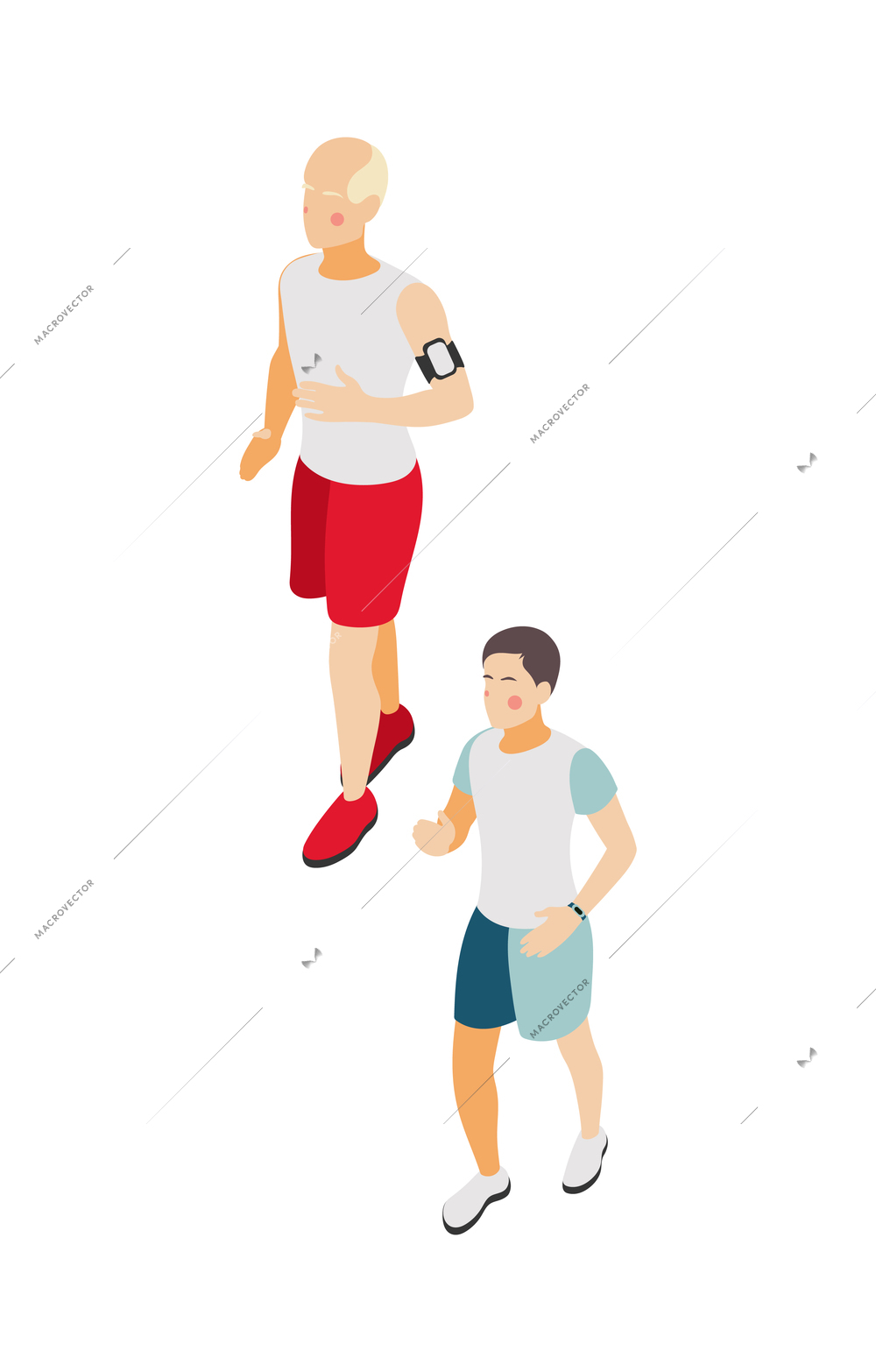 Family fitness isometric icon with grandpa and boy doing speed walking together vector illustration