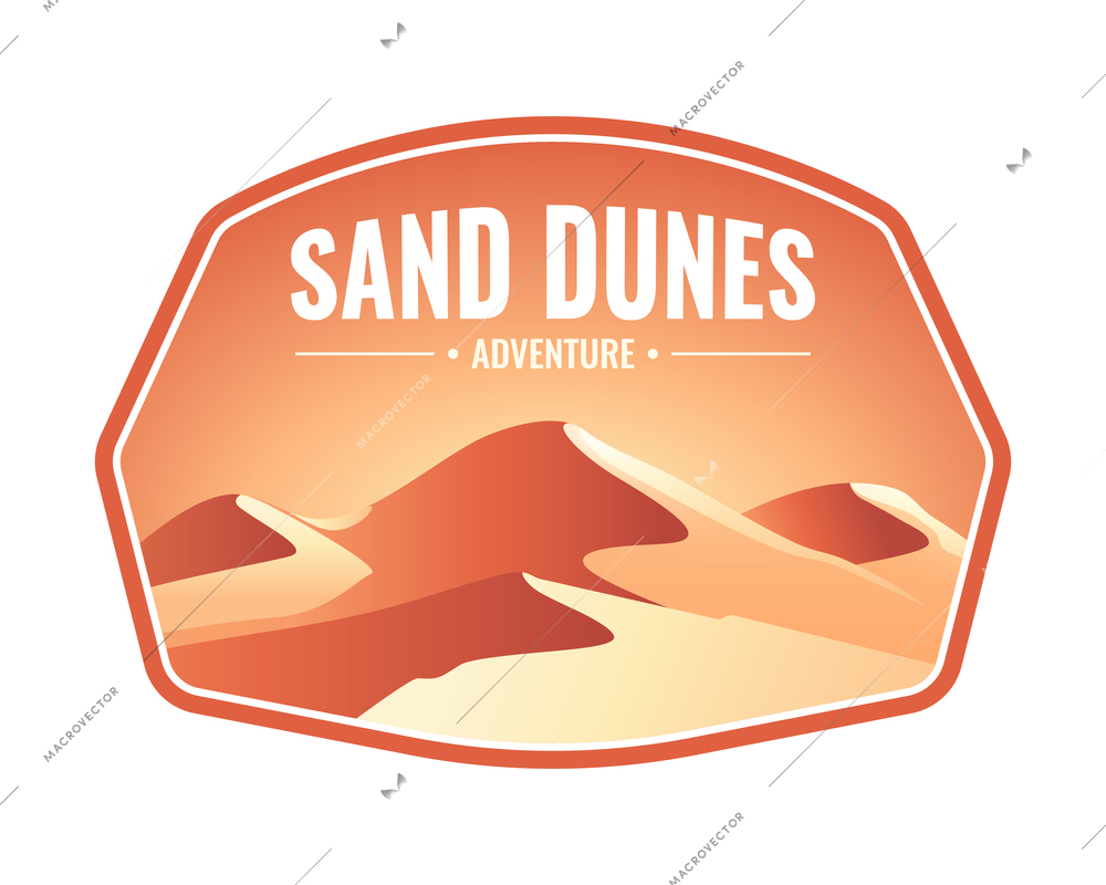 Flat adventure safari color emblem with sand dunes landscape vector illustration