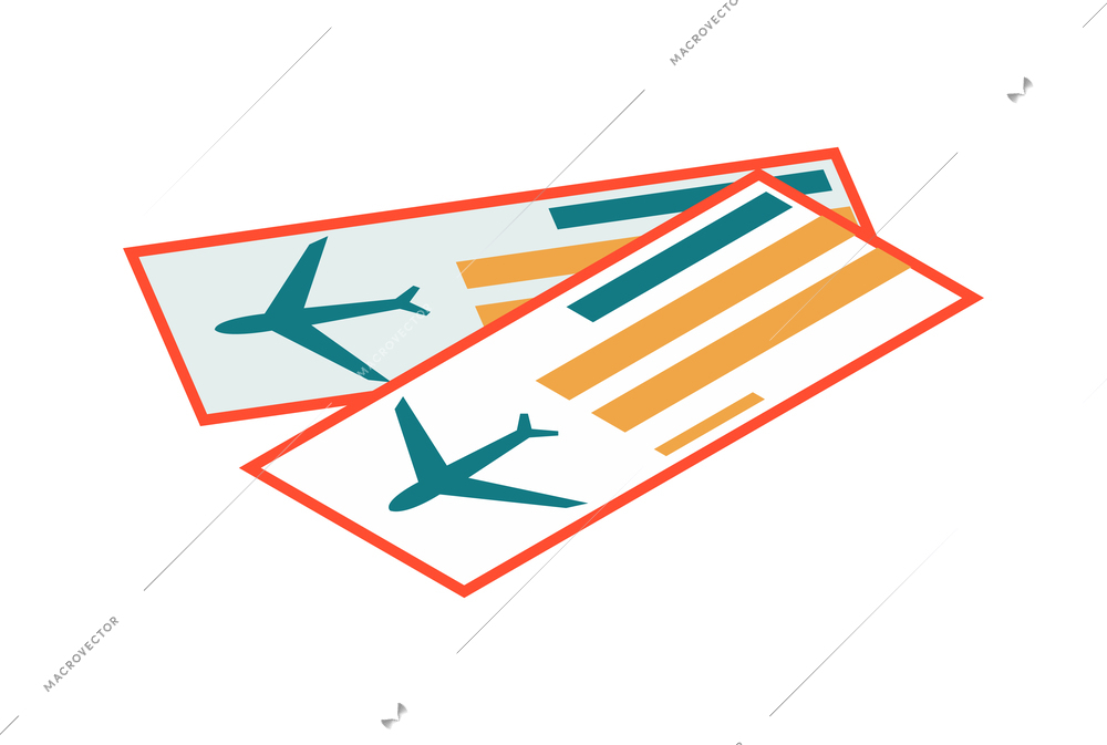 Isometric colored icon with two plane tickets 3d vector illustration