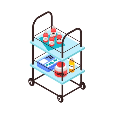 Isometric trolley with cosmetic products for beauty salon interior 3d icon vector illustration