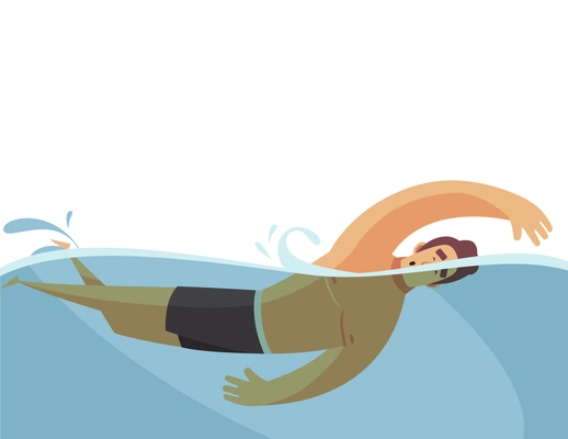 Man swimming in sea flat vector illustration