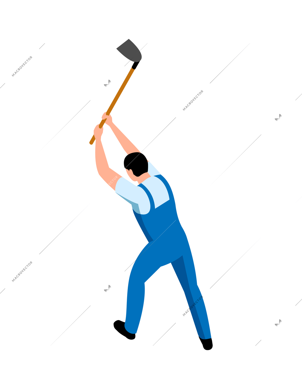 Farmer working with hoe isometric icon vector illustration