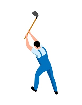 Farmer working with hoe isometric icon vector illustration