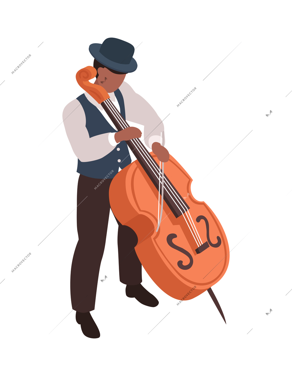 Isometric male street musician playing cello on white background vector illustration