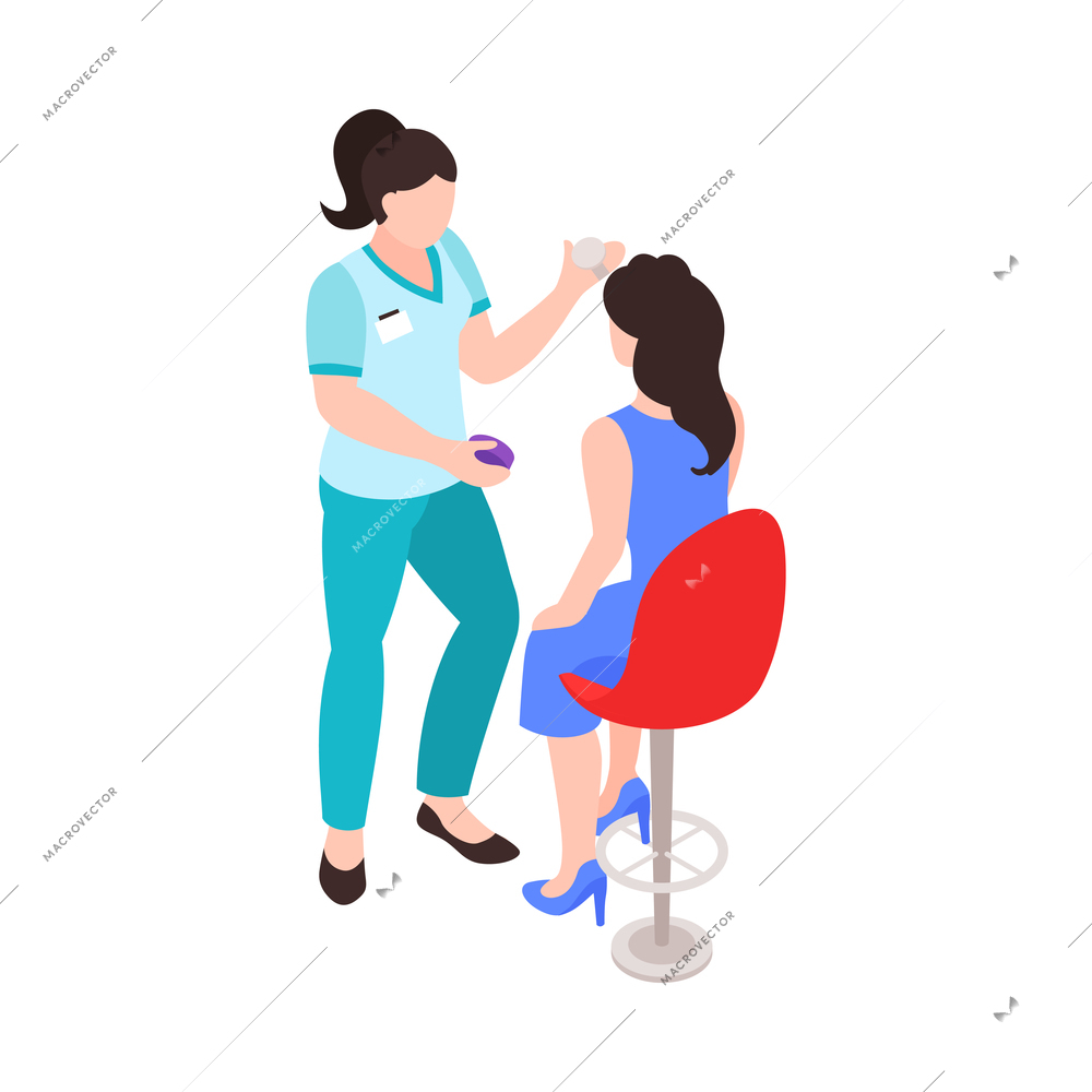 Isometric icon with woman having makeup done in beauty salon 3d vector illustration