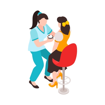 Isometric icon with beautician applying cream on womans face in beauty salon 3d vector illustration