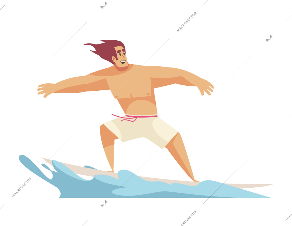 Happy man surfing icon on white background flat vector illustration
