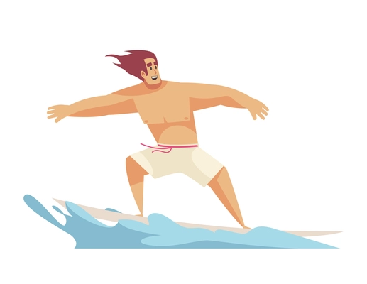 Happy man surfing icon on white background flat vector illustration