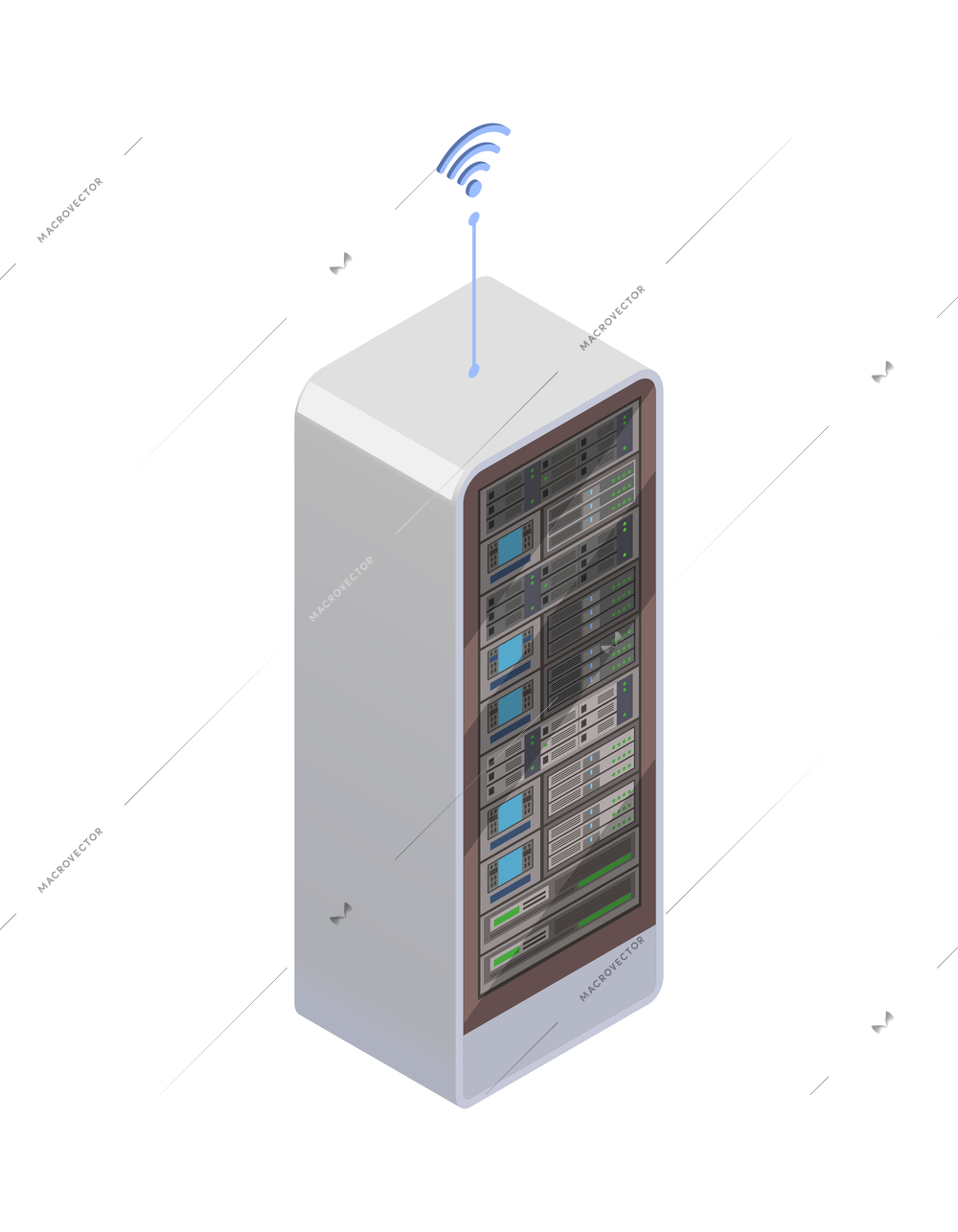 Smart industry isometric icon with data center rack 3d vector illustration