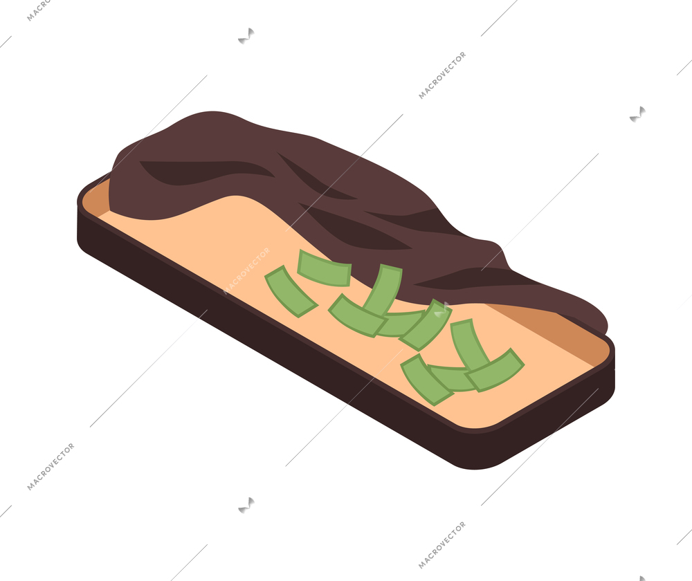 Isometric musical instrument case of street musician with money 3d vector illustration