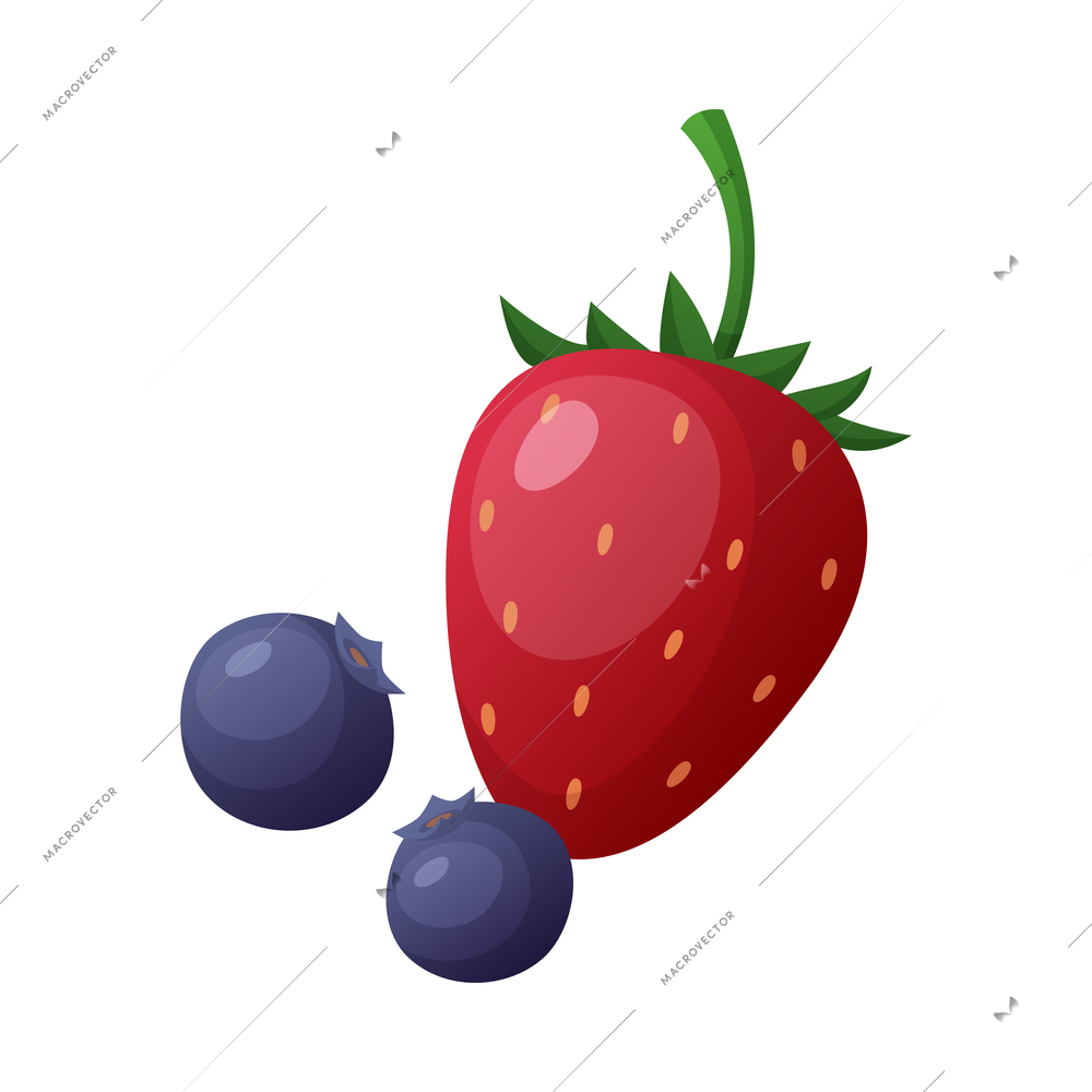 Cartoon berries with fresh strawberry and blueberries on white background vector illustration