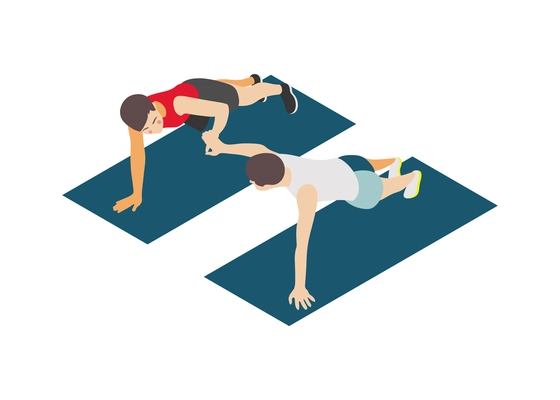 Family fitness isometric icon with dad and son doing sport together 3d vector illustration