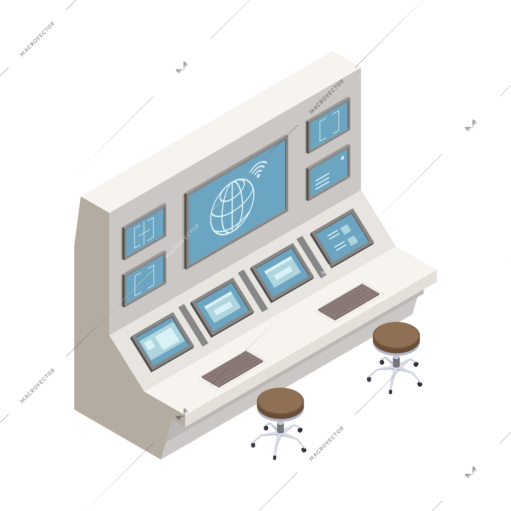 Smart industry control centre room isometric icon 3d vector illustration