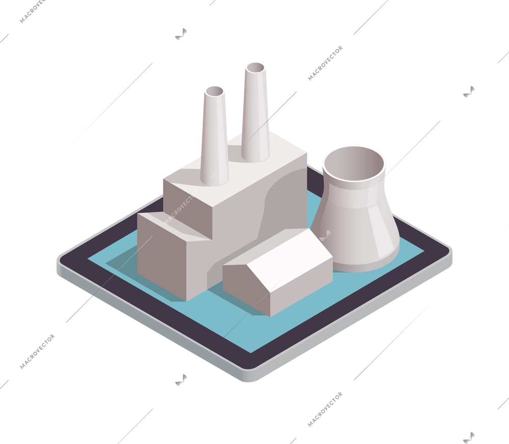 Smart industry isometric icon with 3d plant model vector illustration