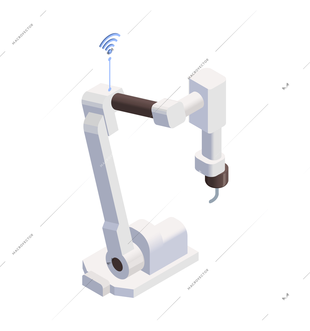 Smart industry isometric icon with automated robotic arm 3d vector illustration