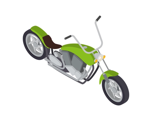 Isometric green chopper motorbike on white background vector illustration