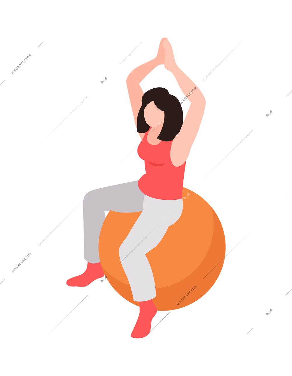Isometric rehabilitation icon with woman exercising on fitball 3d vector illustration