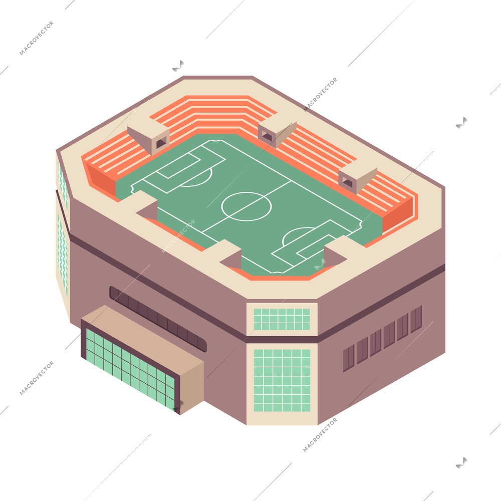 Isometric icon with sport stadium building exterior 3d vector illustration