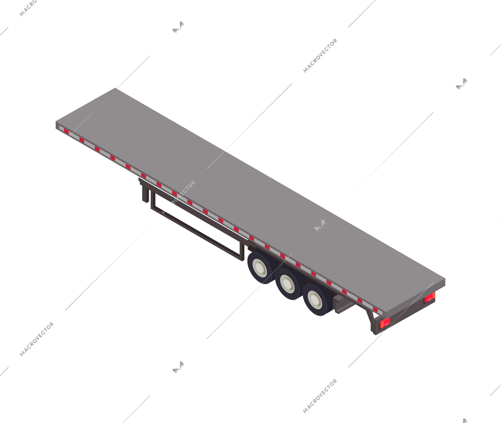 Empty cargo semitrailer in isometric style 3d vector illustration