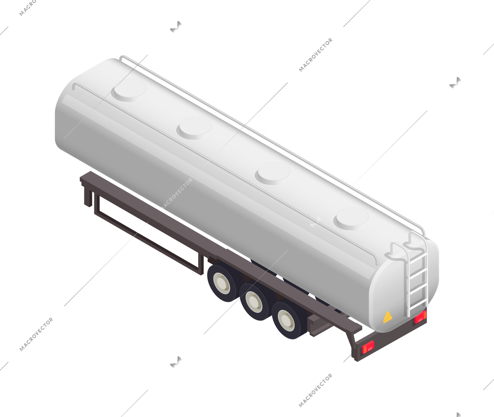 Isometric cargo trailer with tank on white background 3d vector illustration