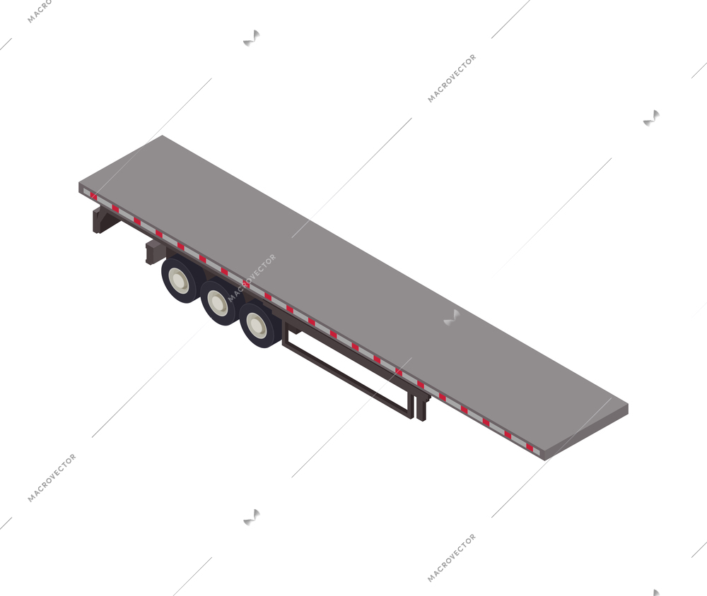 Isometric empty cargo semitrailer on white background 3d vector illustration