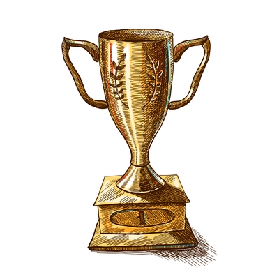 Golden metallic trophy cup first place winner award sketch decorative icon isolated on white background vector illustration