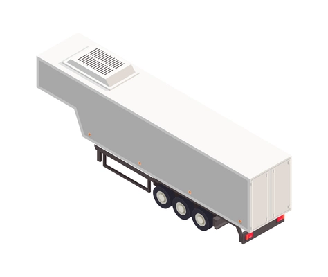 Isometric refridgerated semitrailer of white color 3d vector illustration