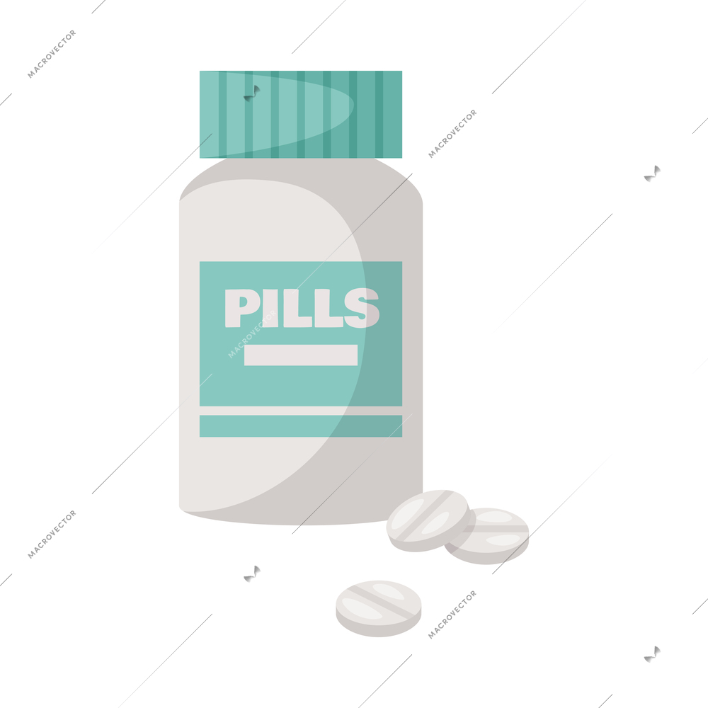 Cartoon bottle with white pills vector illustration