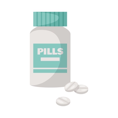 Cartoon bottle with white pills vector illustration