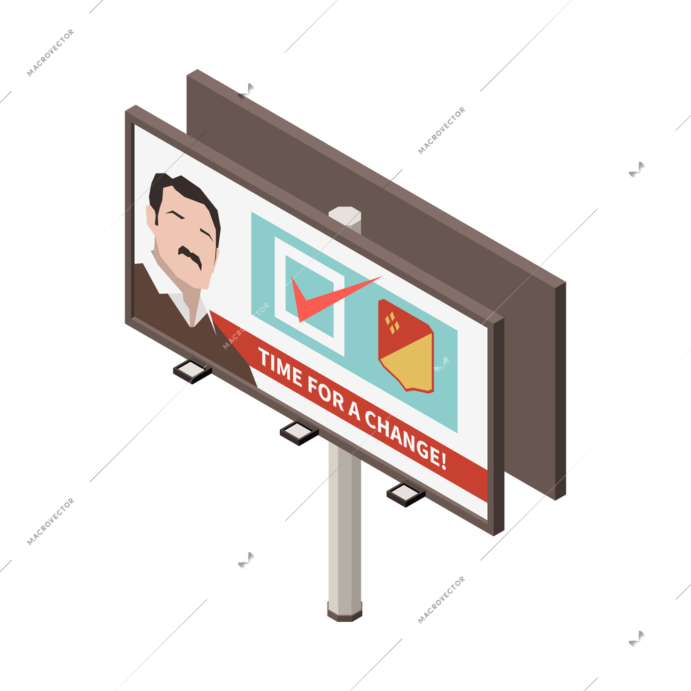 Election voting agitation isometric icon with candidate photo on road billboard 3d vector illustration