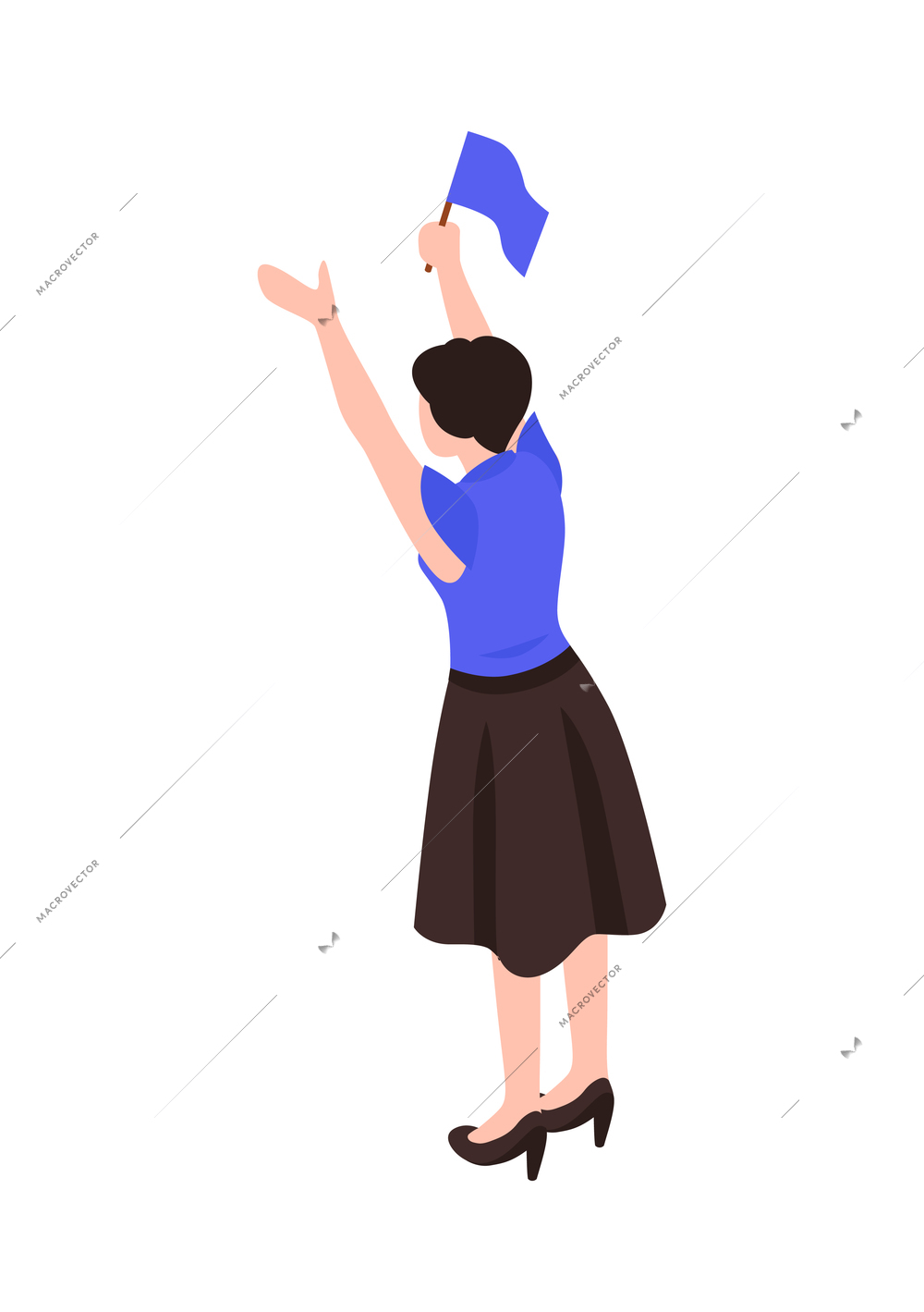 Woman supporting candidate with blue flag during elections 3d isometric icon vector illustration