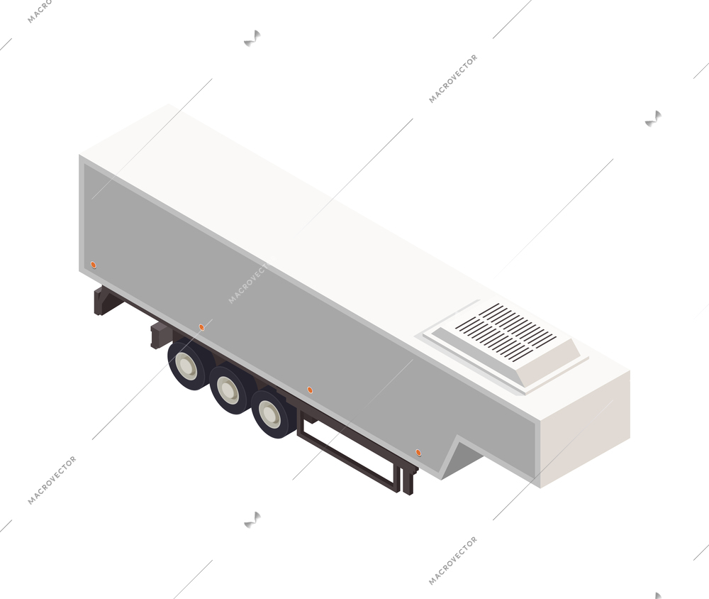 Isometric icon with white refridgerated semitrailer on blank background 3d vector illustration