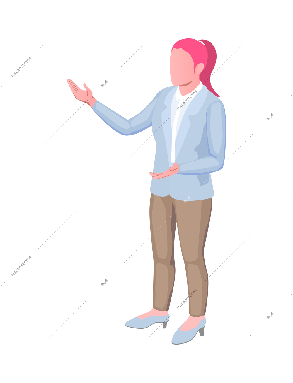 Isometric businesswoman office worker giving speech 3d icon on white background vector illustration