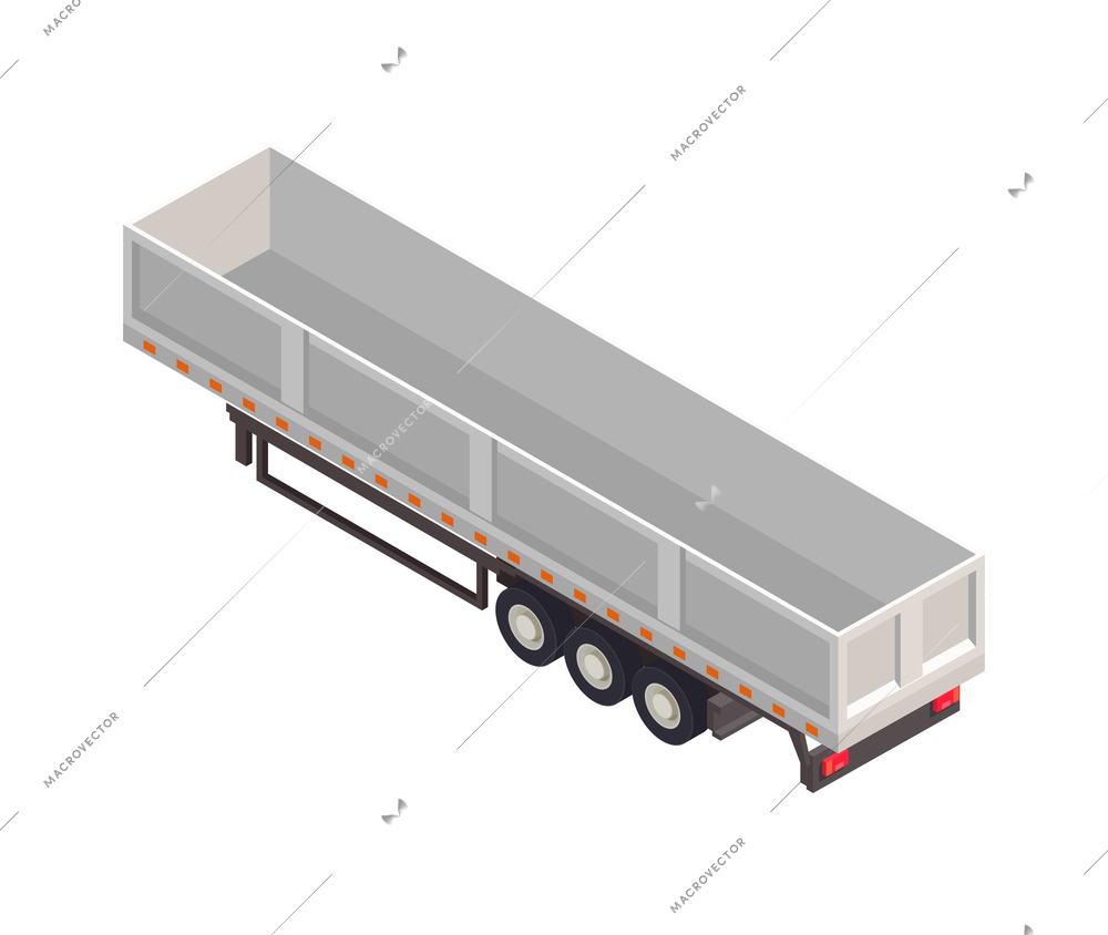 Empty semitrailer on white background 3d isometric vector illustration