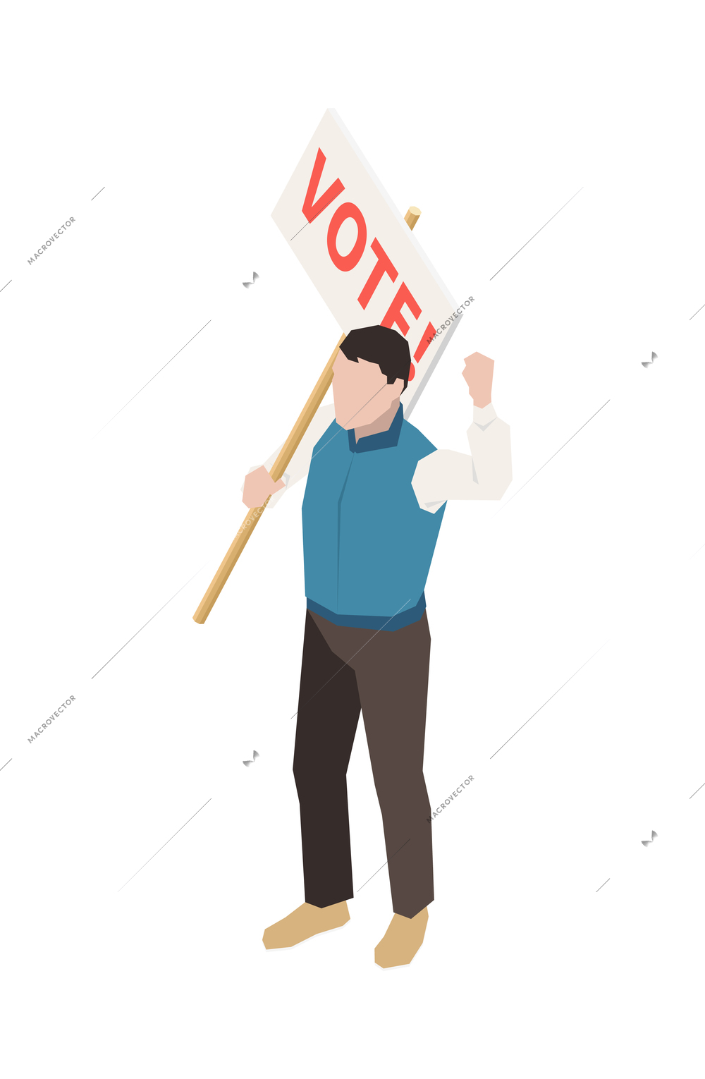 Election voting agitation isometric icon with male character holding placard 3d vector illustration