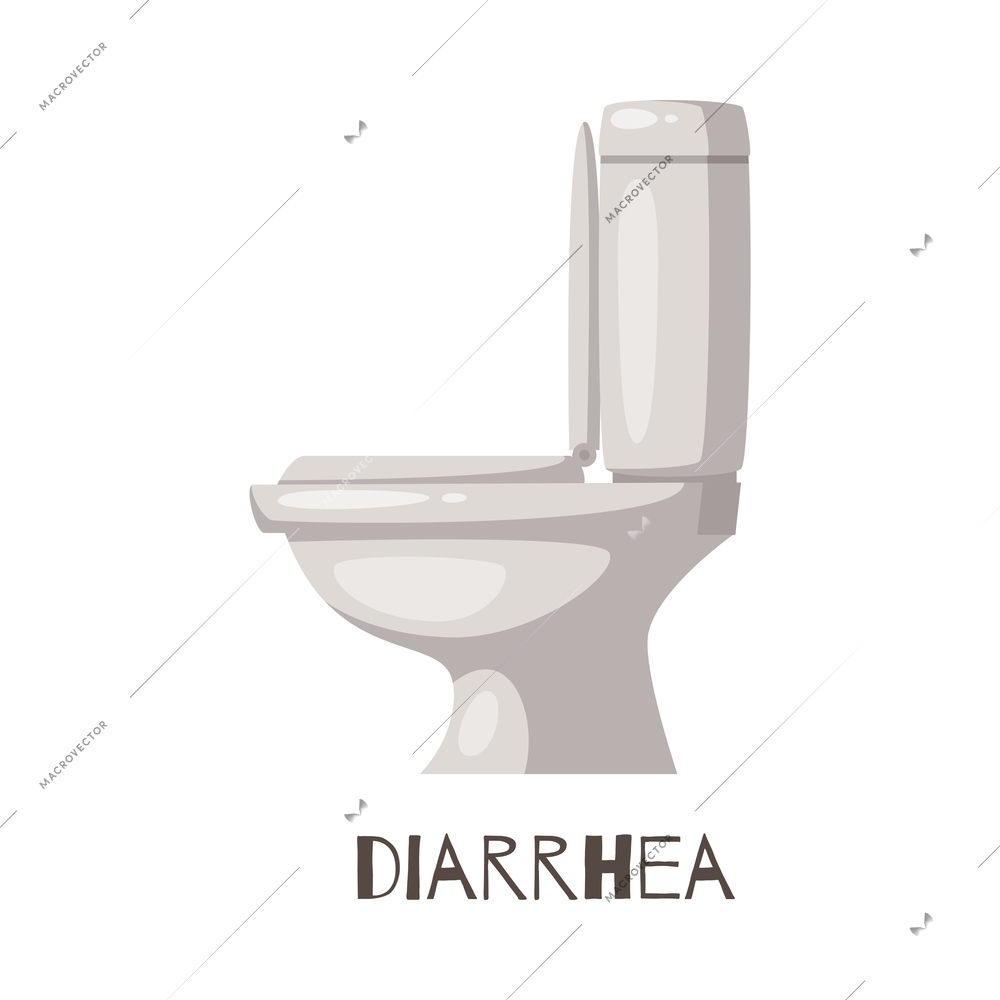 Diarrhea food poisoning or disease symptom with cartoon image of toilet vector illustration