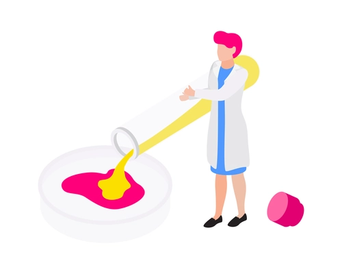 Chemist mixing colorful reagents in laboratory 3d isometric icon vector illustration