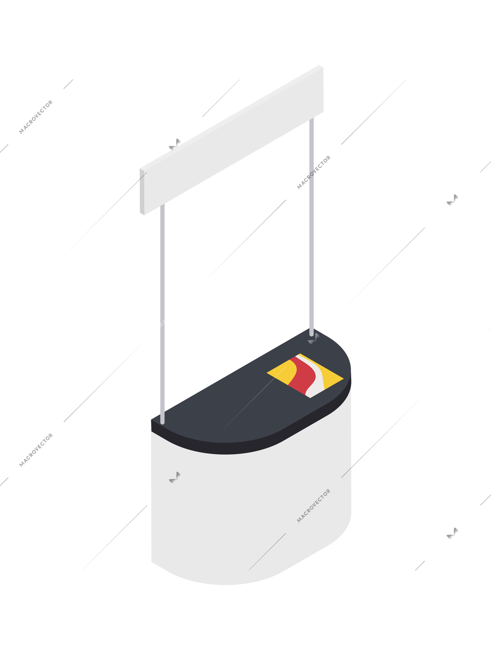 Modern exhibition counter with promotional brochure 3d isometric vector illustration